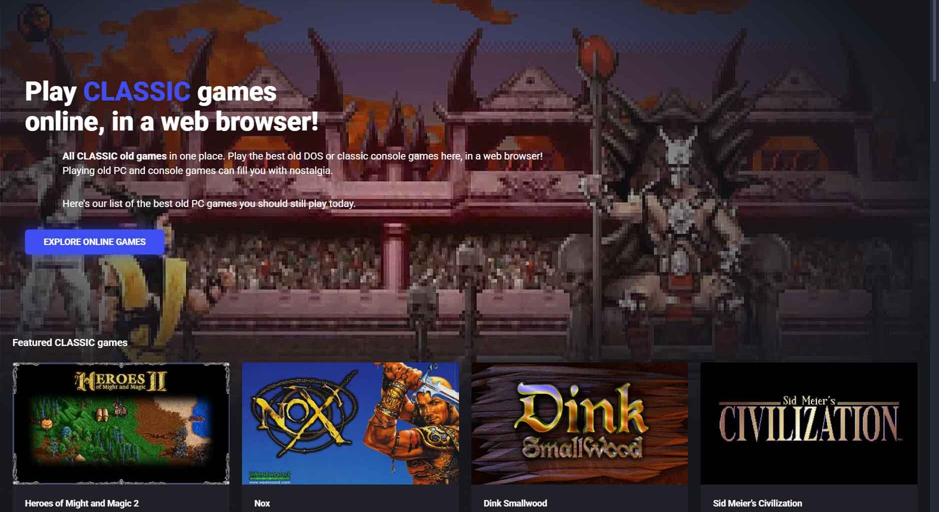 Descubre Playclassic.games y dile adiós al aburrimiento con una selección de juegos clásicos en línea.